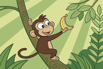 Playful Jungle Monkey Banana Art