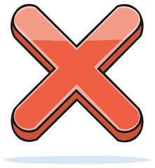 Obraz premium Cartoon Style Red Cross Mark Symbol, Negative Choice, Error or Delete Icon, Graphic Illustration