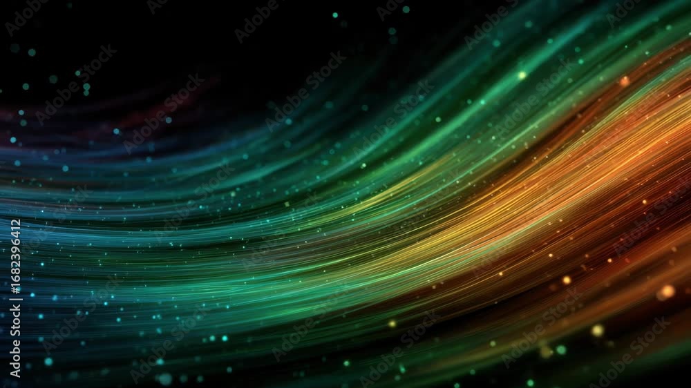 Poster bright waves of color flow gracefully against a dark background, creating a mesmerizing pattern that