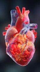 Detailed Anatomical Model of a Human Heart Showcasing Arteries and Veins in Vibrant Colors