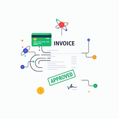 Online invoice payment with approval stamp  Minimal Flat Vector Illustration for fintech, payment, budgeting, templates, and brandless design