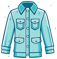 Turquoise jacket with pockets and buttons cartoon illustration for winter fashion wear