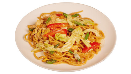 Mie Goreng Jawa or bakmi jawa or java noodle. Indonesian traditional street food noodles from central java or Yogyakarta, indonesia. Transpatant picture