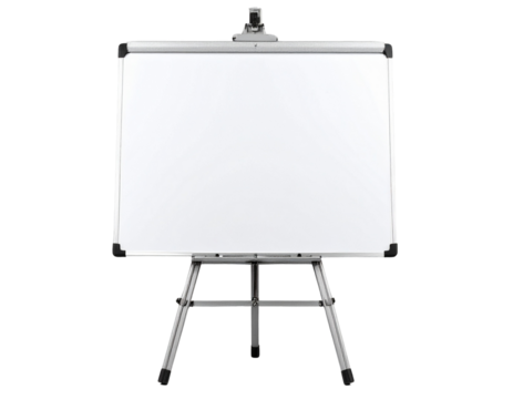 Empty Flip Chart Easel Presentation Board Front View for Business Meetings, isolated on transparent background PNG