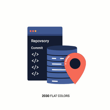 Code repository with commit history  Minimal Flat Vector Illustration for software development, IT support, apps, templates, and brandless design