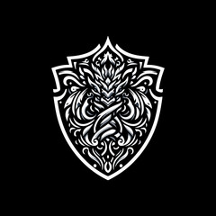 Detailed dragon crest design on black background for branding purposes.