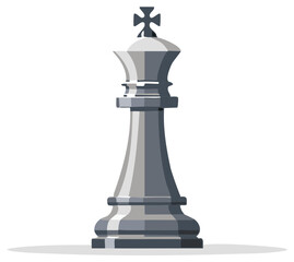 Solitary chess king piece featuring a cross emblem. Reflective surface, vector style illustration of single chess king figure.