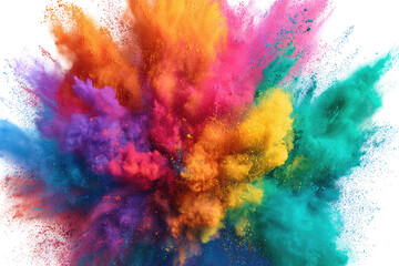 Colorful powder explosion, vibrant hues radiating outward