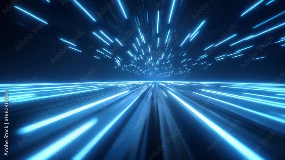Poster immerse yourself in a vibrant digital environment where glowing blue lines stretch into the distance
