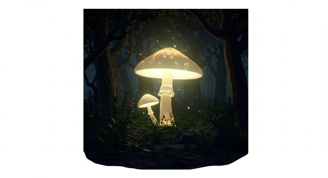 幻想的な森 光るキノコ 優しく輝く夜 (Gensou teki mori hikaru kinoko yasashiku kagayaku yoru) Translation: Fantastic forest glowing mushroom gently shining night. AI Generated