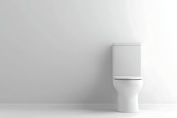 A pristine white toilet stands against a stark white wall in a minimalist bathroom setting. Clean and functional design