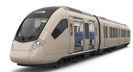 Naklejka premium 未来型電車 滑らかデザイン 快適な車内 明るい室内 清潔感 高速走行. AI Generated