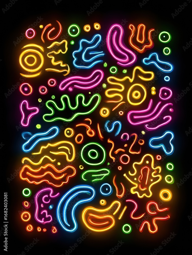 Fototapete bright neon abstract shapes and lines creating a vibrant and dynamic visual pattern
