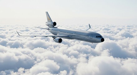 Obraz premium 白雲の上を滑空する旅客機 穏やかな光に包まれて. AI Generated