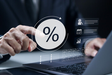 Interest rate and dividend concept. Rising interest rates, return on stocks and mutual funds, long...