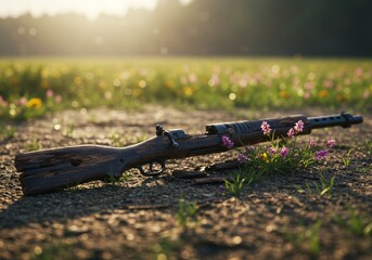 A Relic of the Past: An Old Gun Lying in a Field