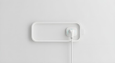 White battery symbol with charging plug on white wall