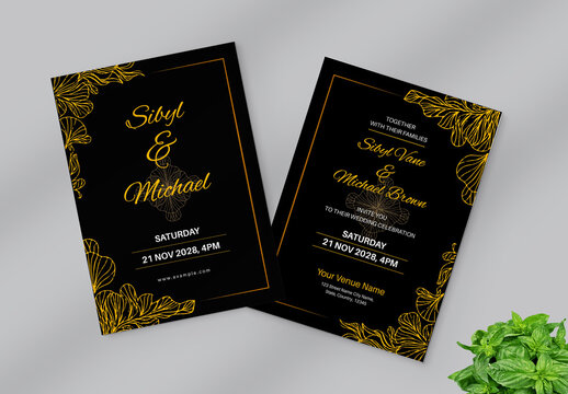 Elegant Wedding Invitation Card Template With Floral Texture