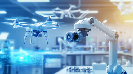 Advanced Robotics and Drones in a High-Tech Laboratory Setting