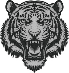 Black and White Tiger Head  Halftone Style Retro Wildlife Vector Illustration