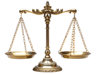 Close-Up of Gold Scales of Justice Plates and Chains, Top Detail View, Isolated on Transparent Background PNG