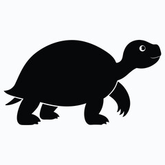 Simple silhouette of a tortoise walking with its head raised and legs extended transparent background