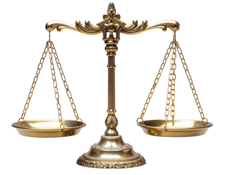 Close-Up of Gold Scales of Justice Plates and Chains, Top Detail View, Isolated on Transparent Background PNG