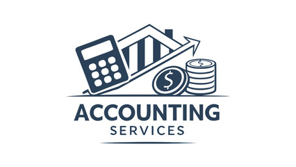 Accounting service logo design with money, calculator, and graph increasing