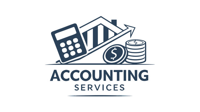 Accounting service logo design with money, calculator, and graph increasing