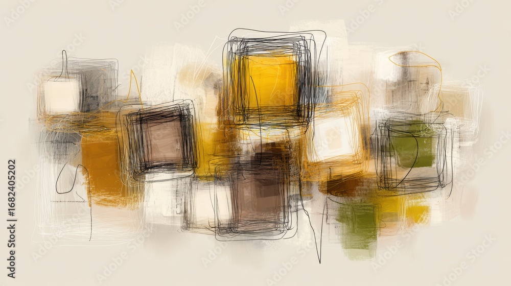 Aufkleber abstract composition featuring overlapping geometric shapes in warm tones and textures ideal for mod