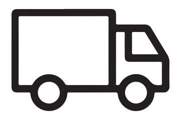 Simple black silhouette of a delivery truck with a cargo box on a white background