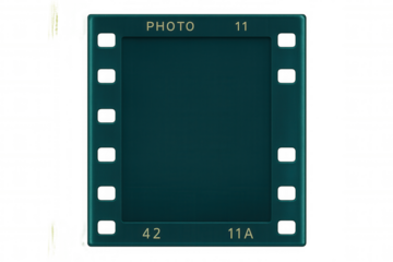 Vintage teal film frame with a transparent background, ideal for adding a classic touch to photography and film projects