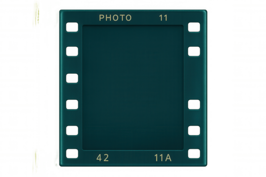Vintage teal film frame with a transparent background, ideal for adding a classic touch to photography and film projects