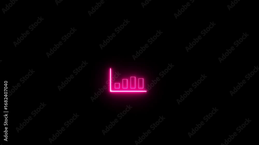 Aufkleber abstract neon line business growth and graph chart icon animation on the black background.