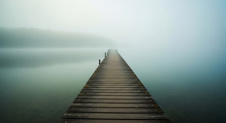 wooden pier in fog