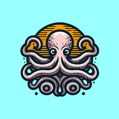 Detailed octopus illustration with a light blue background design.