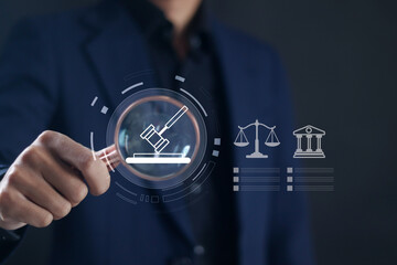 Legal advice business concept. Law and justice policy regulation on virtual screen. business rules,...