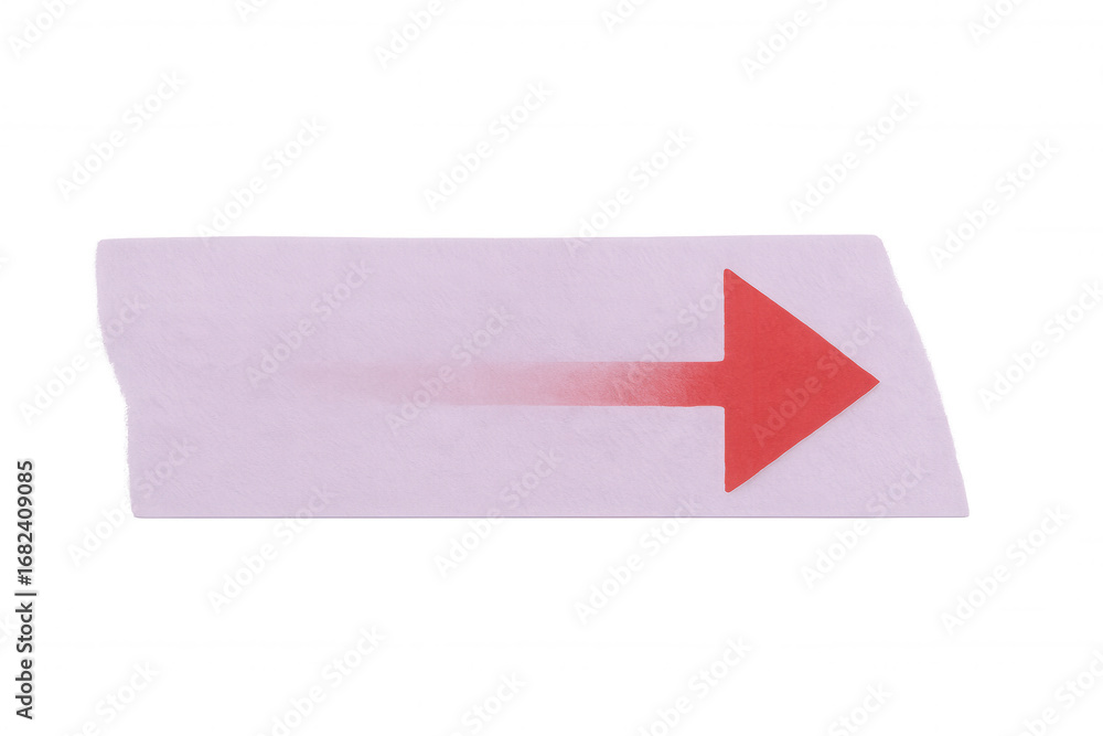 Poster red arrow pointing to the right on a pink sticky note with a transparent background, ideal for prese