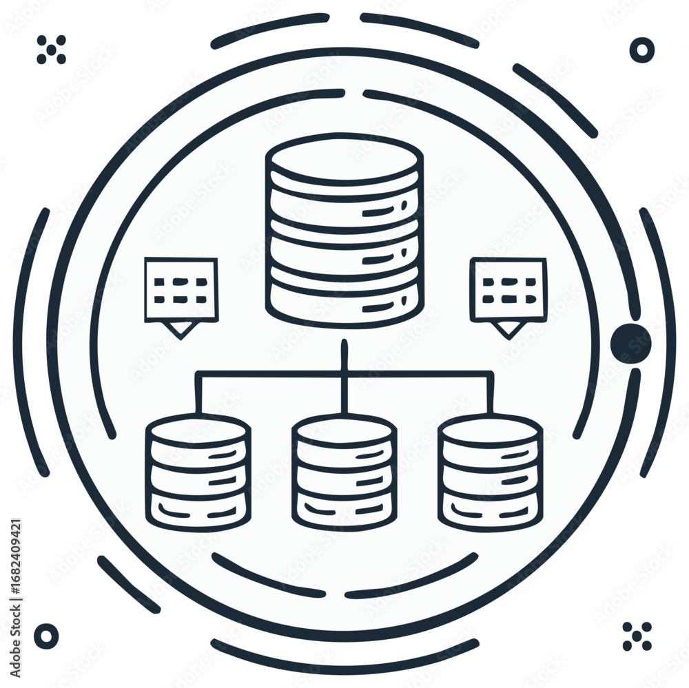 Poster data servers network connection outline icon concept for database architecture