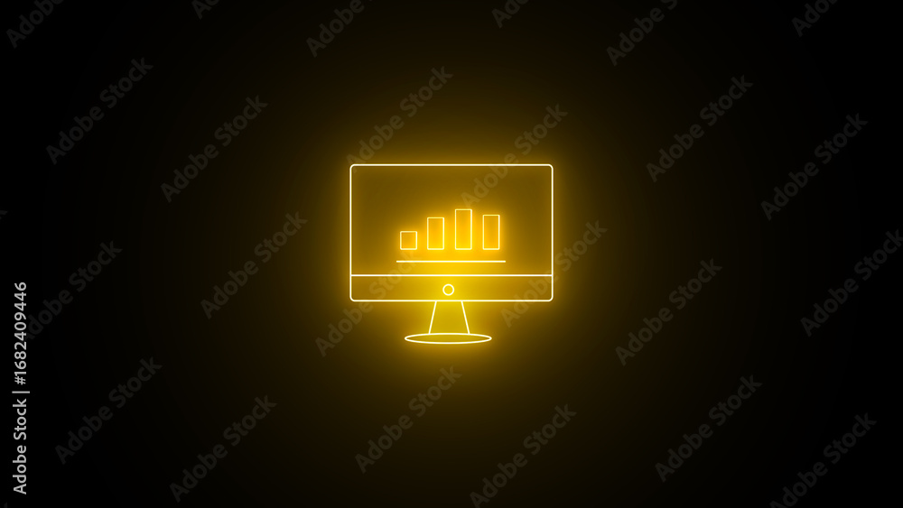 Poster glowing line monitor icon with business graph up to down icon. monitor display with business graph i