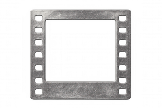 Metallic film frame with a transparent background, perfect for editing and blending photos and videos