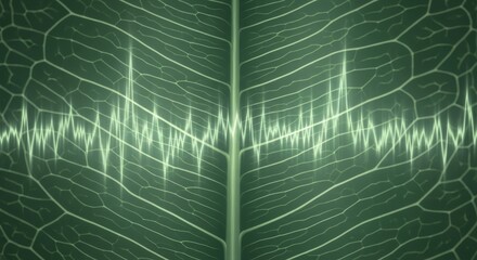 Close-up of leaf veins with superimposed waveform pattern.