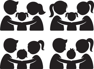 Stick figure family icon set. Vector illustration of people in different age on white