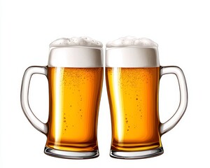 Two beer mugs toasting with frothy beer. Vintage Styl. Celebratory ale chalice cheer foamy brew raise retro design refreshment toast old fashioned beverage pub drink antique