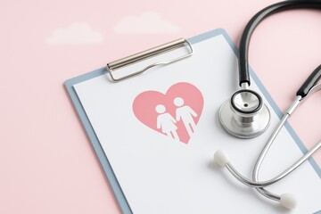 Heart Health and Relationship Symbolism with Stethoscope on Clipboard, Focus on Wellness and Connection in Medical Context