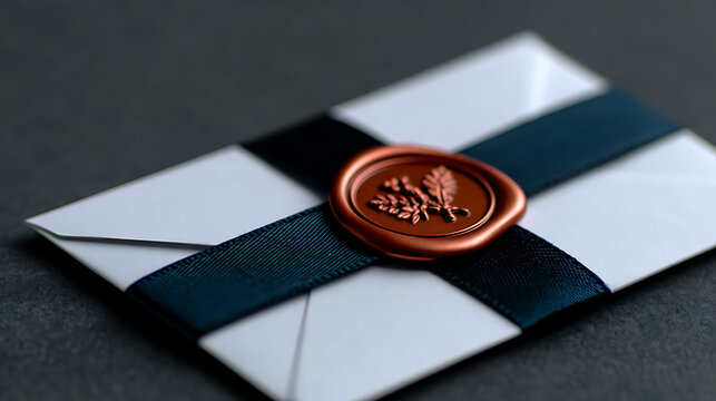 Elegant Invitation With a Wax Seal and Ribbon Showcases Sophisticated Design for Special Events