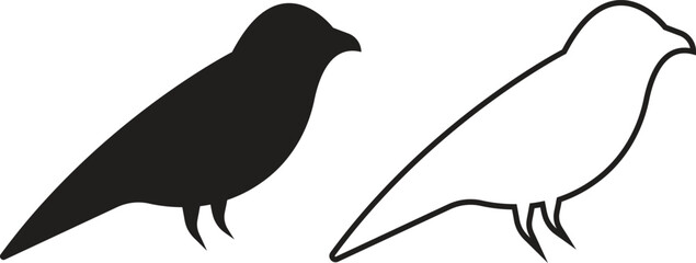 Bird silhouette flat and outline icons set, flying bird shapes, sparrow pigeon dove crow hummingbird seagull black vectors, nature wildlife illustration symbols isolated on transparent background.