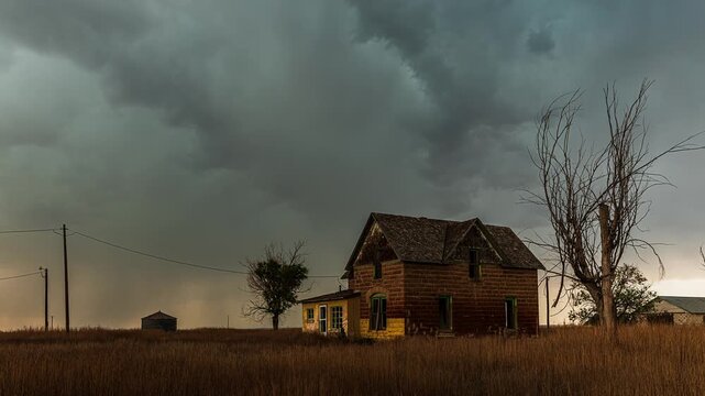 Little Abandoned House and Supercell Thunderstorm in Colorado Nature Time Lapse