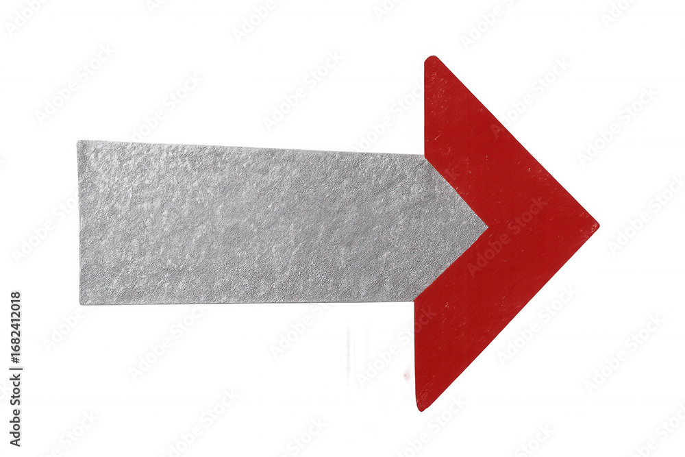 Poster silver metallic arrow directing rightward against transparent backdrop, signaling navigation or emph