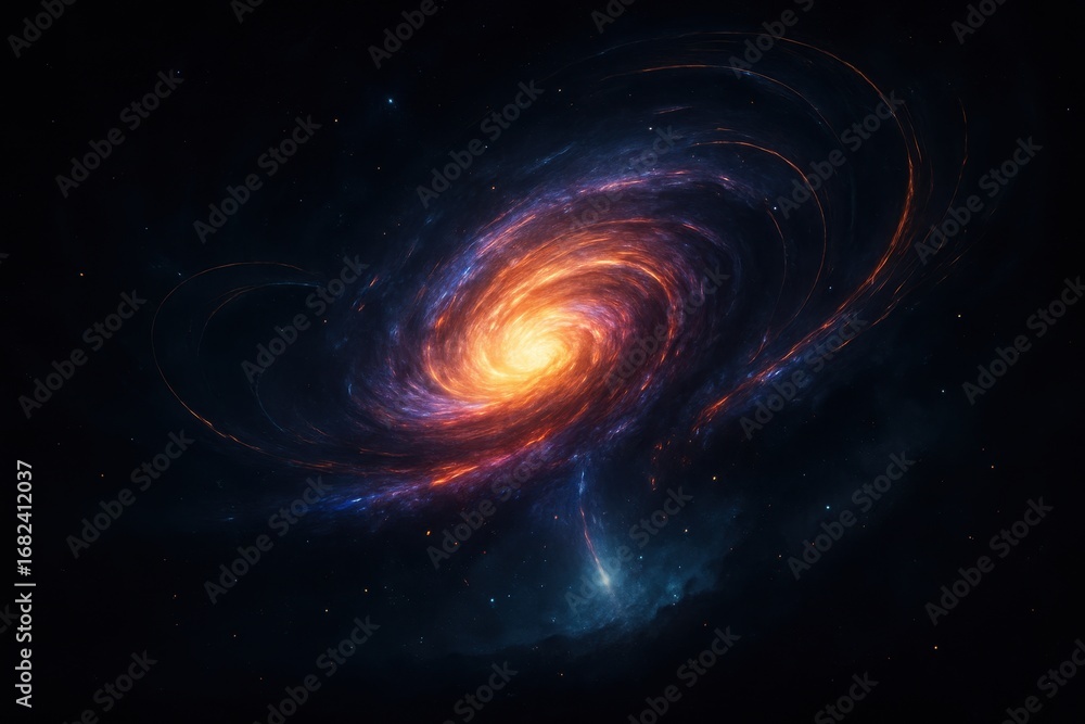 Poster cosmic swirl of light with swirling nebula and stars in a dark universe capturing the mysteries of d
